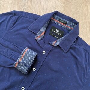 Buttercloth Icy Cotton Button Down Shirt Mens M Blue Slim Fit Geometric Print